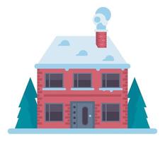 red house with snow facade vector