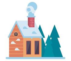 casa con nieve y pinos vector