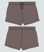 Sweat Shorts pant technical fashion flat sketch vector illustration template front and back views.