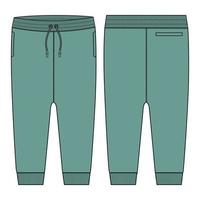 pantalones de chándal jogger de tela polar general técnica moda plano boceto vector ilustración plantilla frontal, vistas traseras.