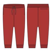 pantalones de chándal jogger de tela polar general técnica moda plano boceto vector ilustración plantilla frontal, vistas traseras.