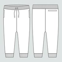 pantalones de chándal jogger de tela polar general técnica moda plano boceto vector ilustración plantilla frontal, vistas traseras.