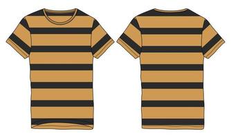 Short Sleeve T shirt All over Stripe technical Fashion flat sketch vector illustration template front and back views.