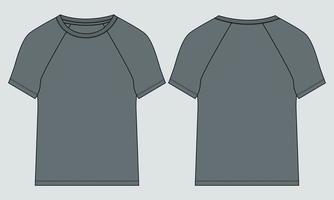 T shirt technical fashion flat sketch vector illustration template Front and back views.