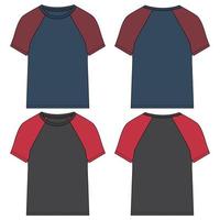 T shirt technical fashion flat sketch vector illustration template Front and back views.