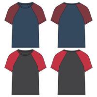 T shirt technical fashion flat sketch vector illustration template Front and back views.