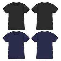 T shirt technical fashion flat sketch vector illustration template Front and back views.