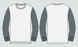 Long sleeve T shirt technical fashion flat sketch vector illustration template Front and back views.