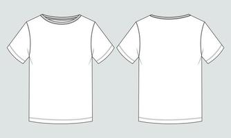 T shirt technical fashion flat sketch vector illustration template Front and back views.