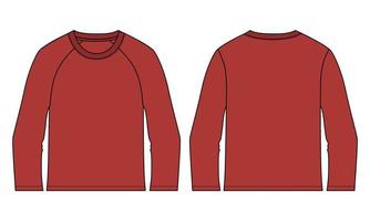 Long sleeve T-shirt Technical fashion flat Sketch vector template front and back view .