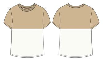 T shirt technical fashion flat sketch vector illustration template Front and back views.