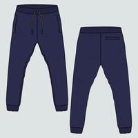 Fleece fabric Jogger Sweatpants overall technical fashion flat sketch vector illustration template front, back views.
