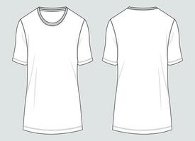 T shirt technical fashion flat sketch vector illustration template Front and back views.