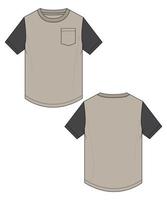 T shirt technical fashion flat sketch vector illustration template Front and back views.