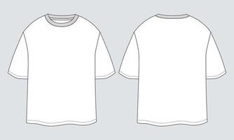 vista frontal y posterior de la plantilla de ilustración vectorial de dibujo plano de moda técnica de camiseta de gran tamaño. vector