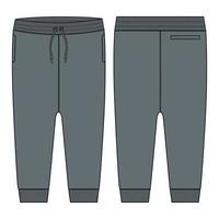 Fleece fabric Jogger Sweatpants overall technical fashion flat sketch vector illustration template front, back views.