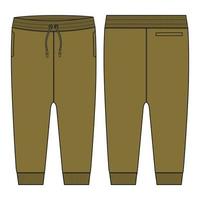 Fleece fabric Jogger Sweatpants overall technical fashion flat sketch vector illustration template front, back views.