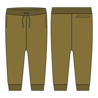 Fleece fabric Jogger Sweatpants overall technical fashion flat sketch vector illustration template front, back views.