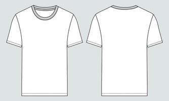 Vista frontal y posterior de la plantilla de ilustración vectorial de dibujo plano de moda técnica de camiseta. vector