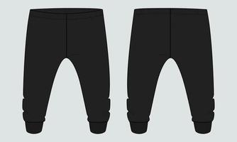 Fleece cotton jersey basic Sweat pant technical fashion flat sketch template front and back views. Apparel jogger pants vector illustration mock up for kids and boys.