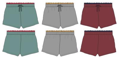 Sweat Shorts pant technical fashion flat sketch vector illustration template front and back views.