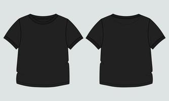 plantilla de dibujo plano de moda técnica general de camiseta básica. diseño de camiseta de manga corta plana en blanco para niños. vector