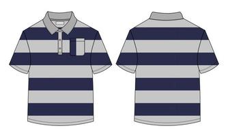 Short sleeve Polo Shirt With All over Yarn dye Stripe Technical Fashion Flat Sketch vector illustration template front, back views