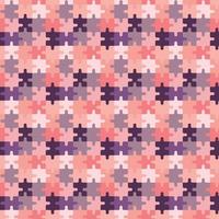 Puzzles seamless pattern. Creative background with multicolored puzzle pieces together. Vector repeat illustration. Pink and purple colours