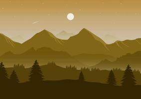 Realistic mountains landscape vector illustration. Pine trees and mountain silhouettes background.