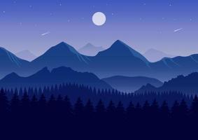 nature landscape vector illustration. Pine forest and mountain silhouettes.