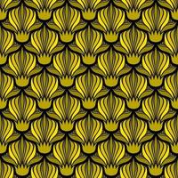 BLACK SEAMLESS VECTOR ART NOUVEAU BACKGROUND WITH YELLOW FLOWERS