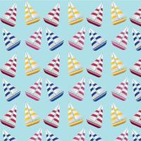 Vector seamless pattern. Boat, Sailboat with with sails of different colors on a blue background. World travel vector concept