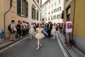 GENOA, ITALY - MAY 5 2018 - 19 century dress parade for Euroflora Exhibit in the unique scenario of the Nervi photo