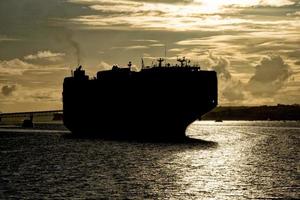 ship prow bow silhouette close up detail at sunset in Auckland photo