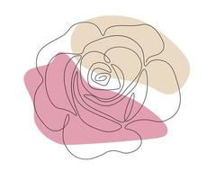 una rosa floreciente, dibujada a mano, línea mono continua, arte de una línea vector