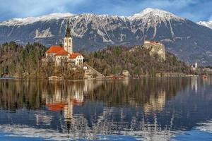 bled castle view panorama in winter photo