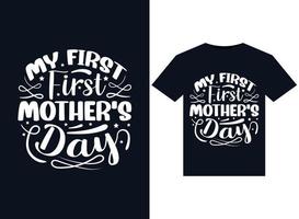 My First Mother's Day illustrations for print-ready T-Shirts design vector