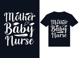 Mother Baby Nurse illustrations for print-ready T-Shirts design vector