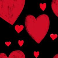 Seamless pattern with hand painted red hearts in different sizes on a black vector