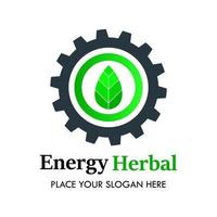 Energy herblas logo design template illustration. there are leaf and gear. this is good for science, nature, industrial, factory, education etc vector