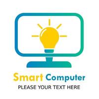 Smart Computer vector logo template. there are computer and bulb. This design use computer and hat symbol