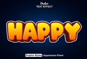 happy text effect with graphic style and editable. vector