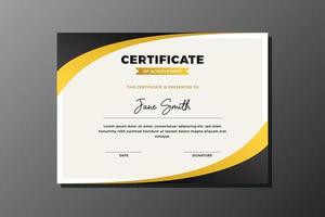 modern black and yellow certificate of achievement template vector