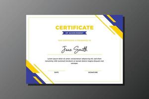 blue and yellow abstract certificate of achievement template vector