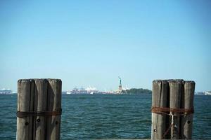 new york view cityscape from hudson river liberty island photo