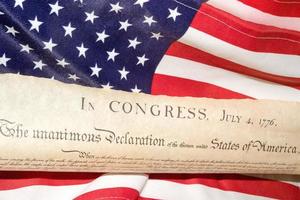 Declaration of independence 4th july 1776 on usa flag photo