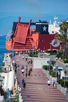 GENOA, ITALY - MAY 26, 2017 - container ship near the shore before entering harbor photo