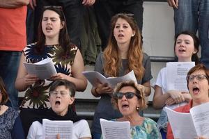 GENOVA, ITALY - MAY 26 2017 - Chorus Preparation for Pope Francis mass in Kennedy Place photo