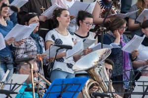 GENOVA, ITALY - MAY 26 2017 - Chorus Preparation for Pope Francis mass in Kennedy Place photo