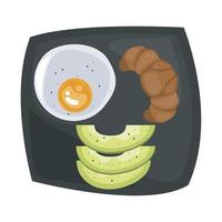 egg fried with abocado and croissant vector